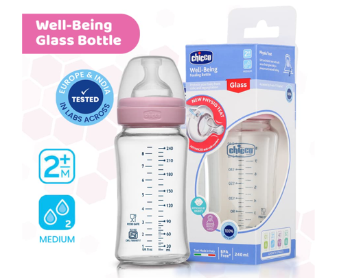 Picture of CHICCO WELL BEING GLASS FEEDING BOTTLE 240ML